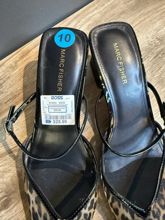 Marc Fisher Leopard Print Pointed-Toe Slingback Heels - Brown/Black - Picture 2 of 8